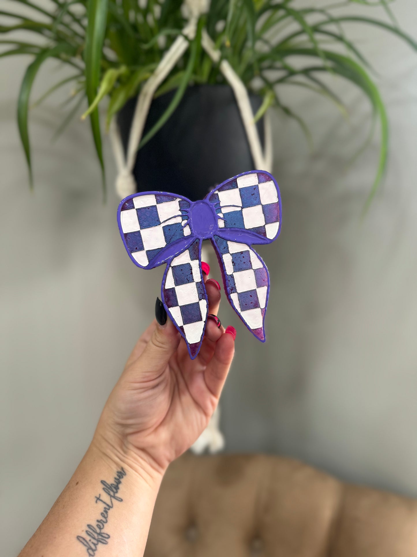 Purple Checkered Bow- Leather & Lace Scent