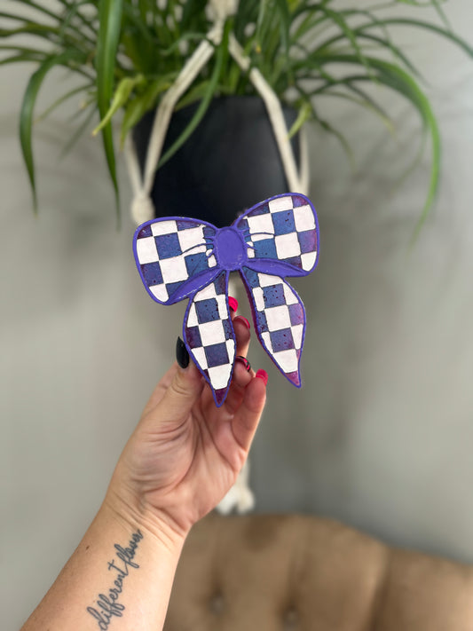 Purple Checkered Bow- Leather & Lace Scent
