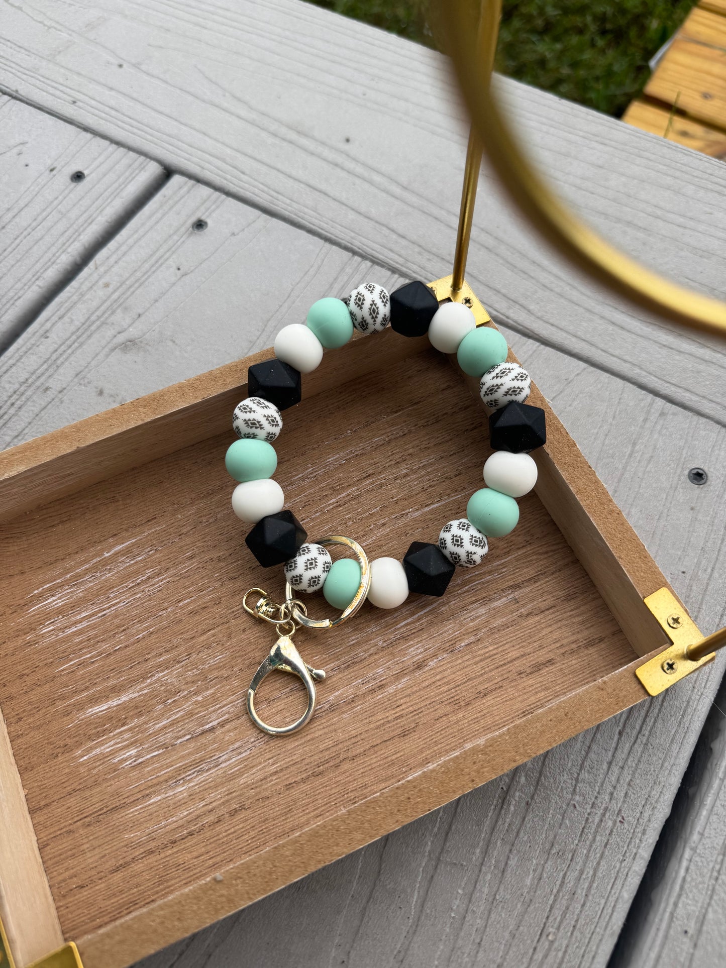 Teal & Black Aztec Wristlet