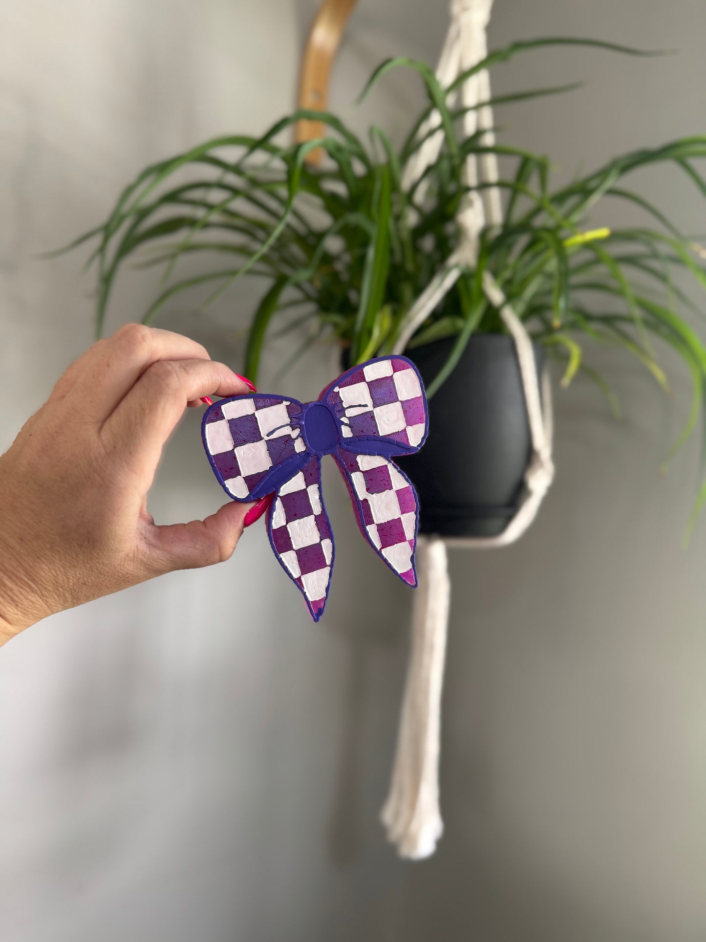 Purple Checkered Bow- Leather & Lace Scent